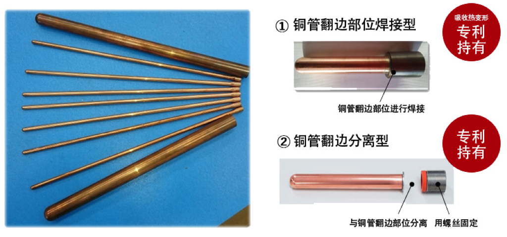 銅チューブ ①ツバ部ロウ付けタイプ ②ツバ分割タイプ